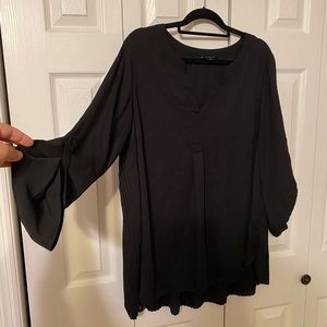 Black V-Neck Blouse with Cute Pleated Back
